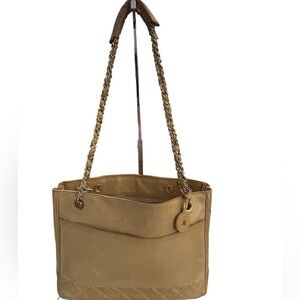 Chanel Matelasse Quilted CC Chain Tote Beige Women's Handbag, Pre-Owned